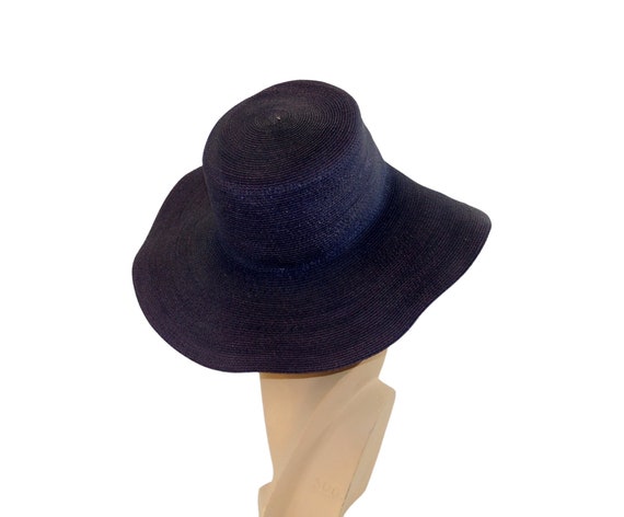 1960s floppy hat navy blue summer hat wide brim s… - image 3