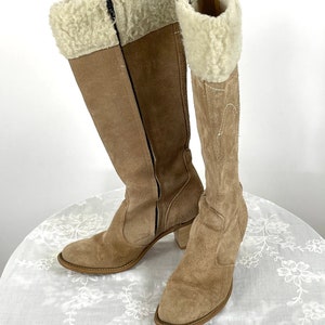 1970s Wrangler boots tan suede with shearling cuffs Size 8 image 2