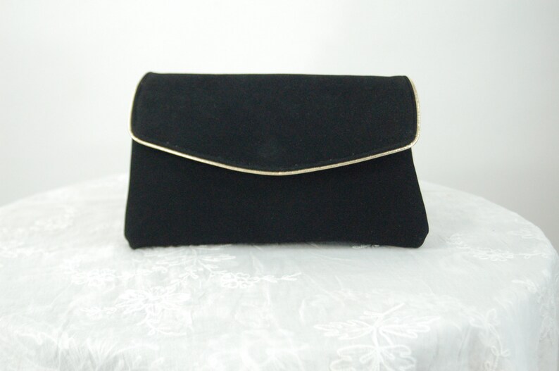 1960s Black Clutch Purse Velvet Moleskin Gold Metallic Etsy