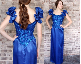 1980s sequin gown by Mike Benet royal blue size S/M
