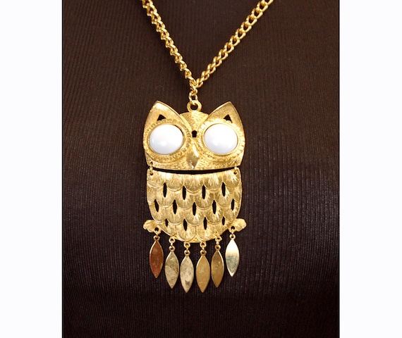 Owl necklace, Owl pendant, gold owl necklace, art… - image 1