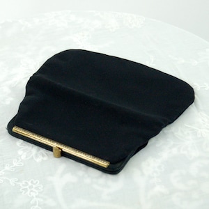1950s black faille clutch person with rhinestone frame foldover evening bag