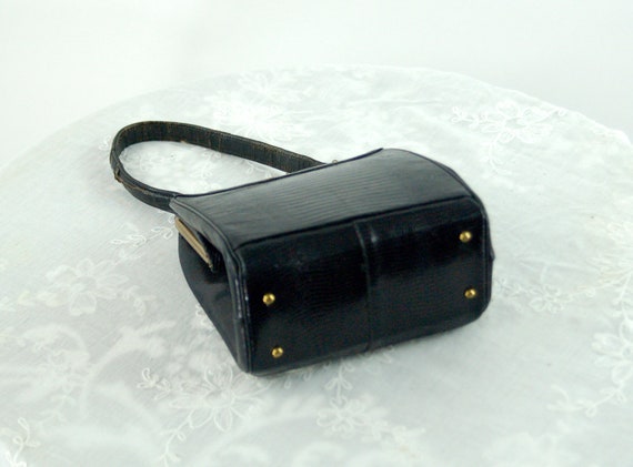 1950s 60s lizard skin handbag black small purse b… - image 6