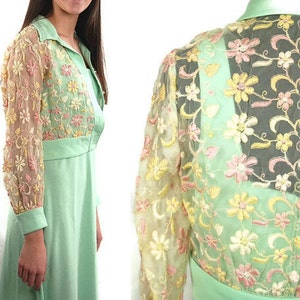 1970s maxi dress with embroidered jacket mint green Size M/L