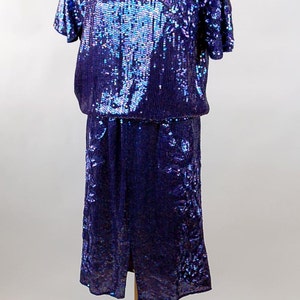 1980s sequin beaded skirt and top purple iridescent Megere silk made in India Size M image 3