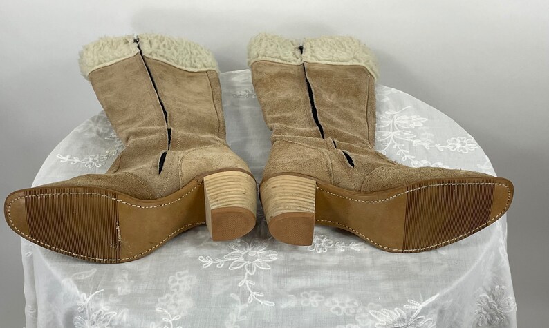 1970s Wrangler boots tan suede with shearling cuffs Size 8 image 4