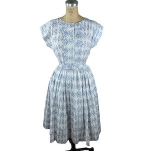 1960s shirtwaist summer dress blue white harlequin print Size M