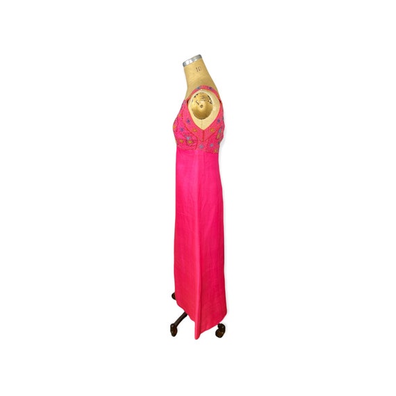 1960s beaded hot pink maxi dress empire waist Siz… - image 3