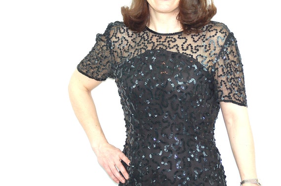 1980s sequin dress, black sequin dress, 80s cockt… - image 2