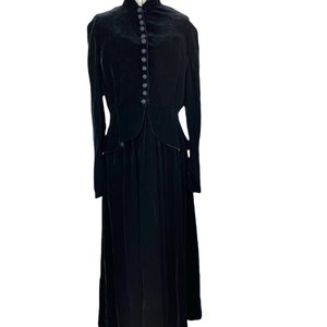 1930s silk velvet black dress and jacket rhinestone buttons Size S image 7