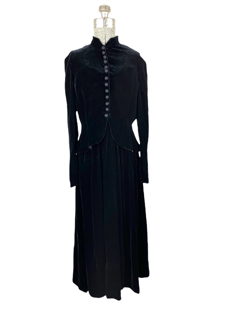 1930s silk velvet black dress and jacket rhinestone buttons Size S image 7