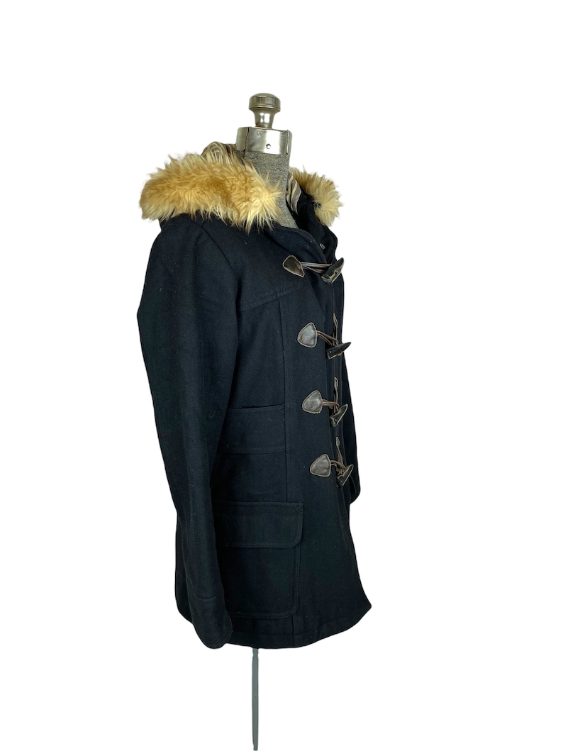 Black Wool Pea Coat With Hood and Wood Buttons Size S/M Etsy