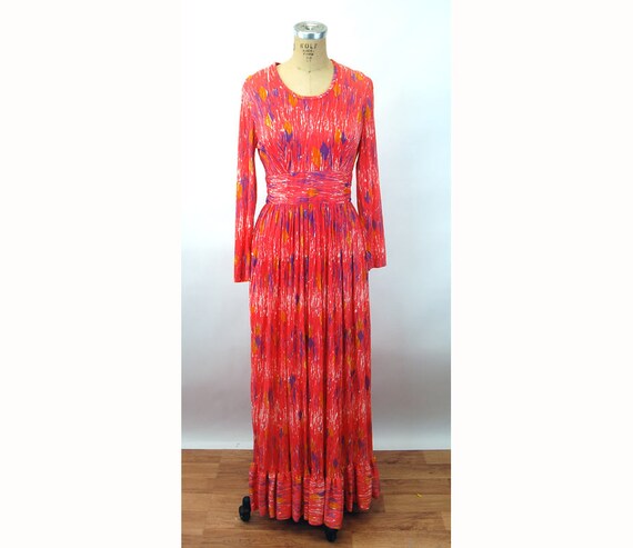 1960s maxi dress coral purple gold mod paint spla… - image 2