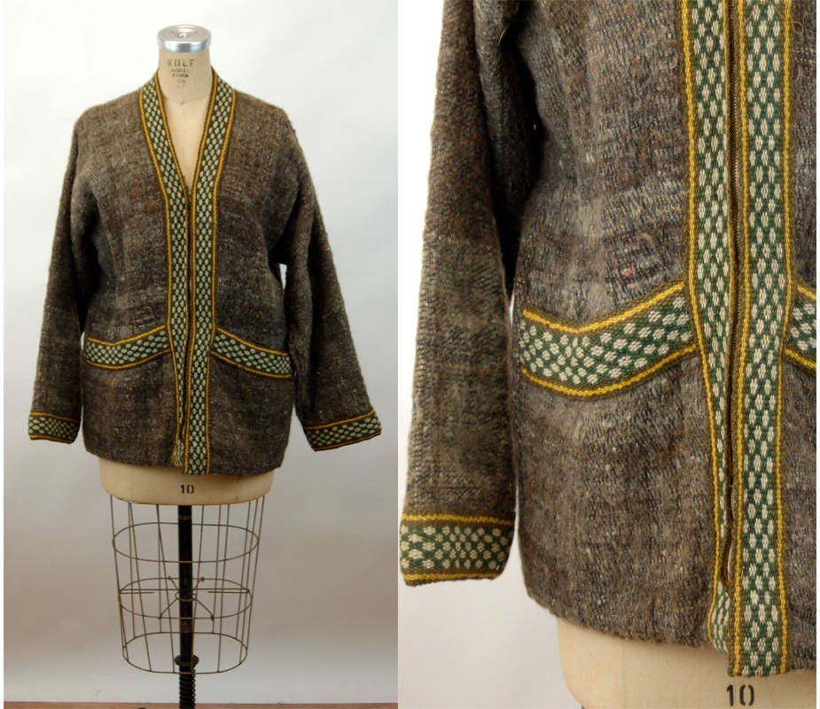 1960s coat boho hippie coat blanket coat zip front brown green Etsy