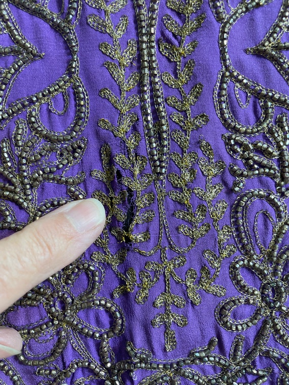 1920s silk chiffon dress black purple with gold b… - image 9