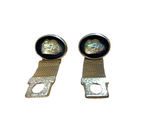 1960s cufflinks nuggets with gold mesh wrap - image 1