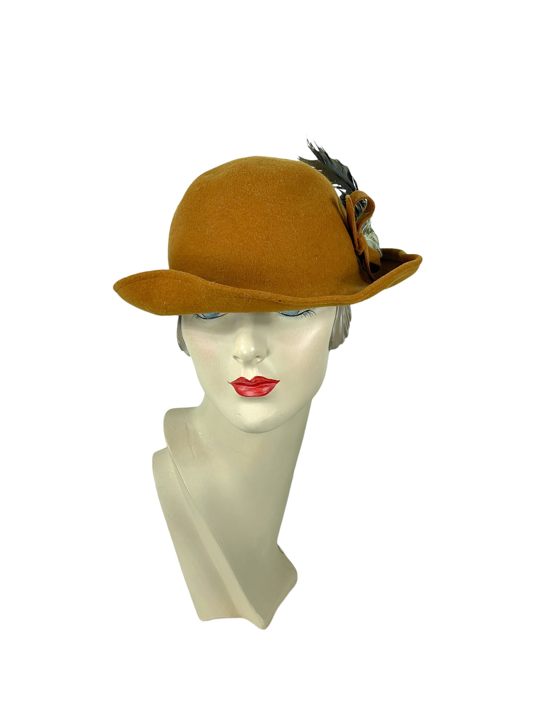 Mustard Wool Felt Wide Brim Hat Rhinestone Trim Bow Bollman 1980s Bollman Vintage Hat - Etsy main image 3