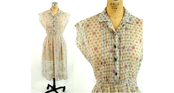 1940s sheer floral shirtwaist dress 1940s daisy dr
