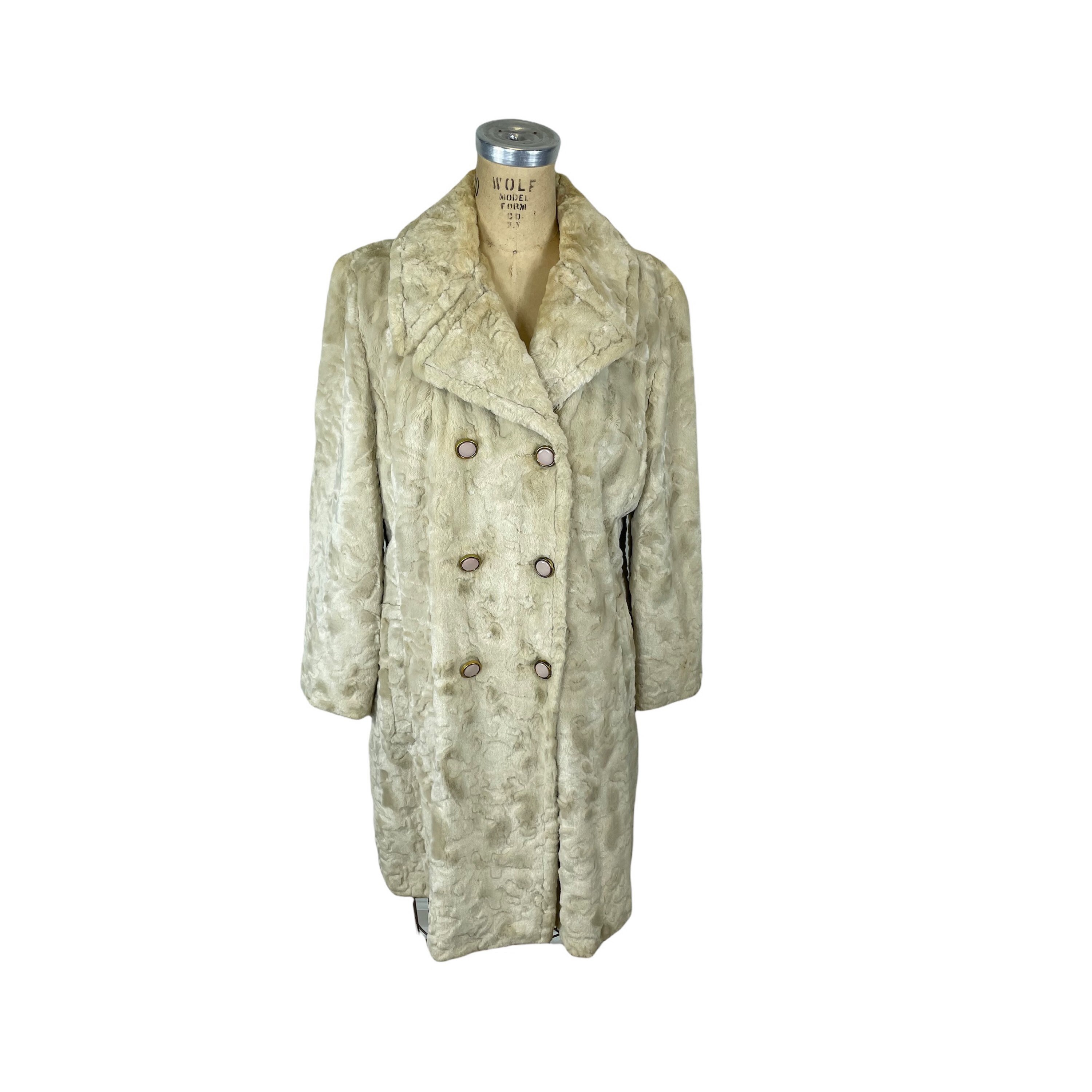 1960s Faux Fur Pea Coat Cream White 