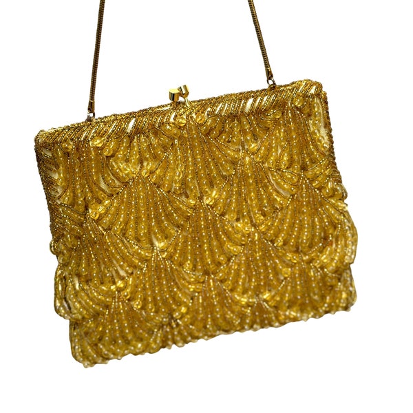 Vintage 1960s Gold Beaded Evening Bag