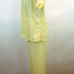 1960s pajamas yellow nylon sleepwear by Kayser with sheer chiffon bodice and embroidered rosebuds Size S image 3