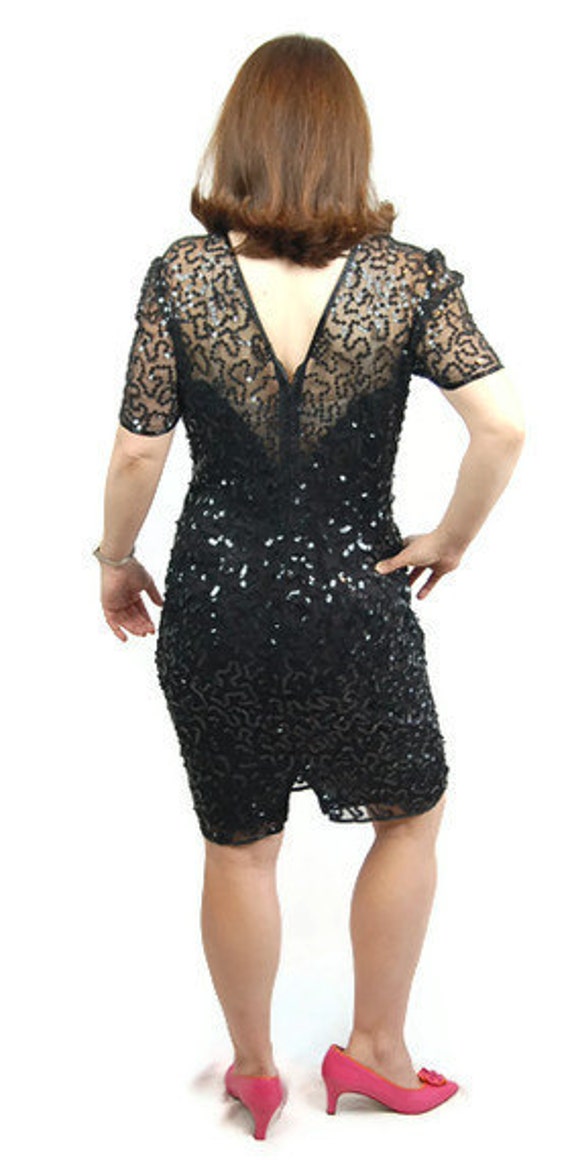 1980s sequin dress, black sequin dress, 80s cockt… - image 4