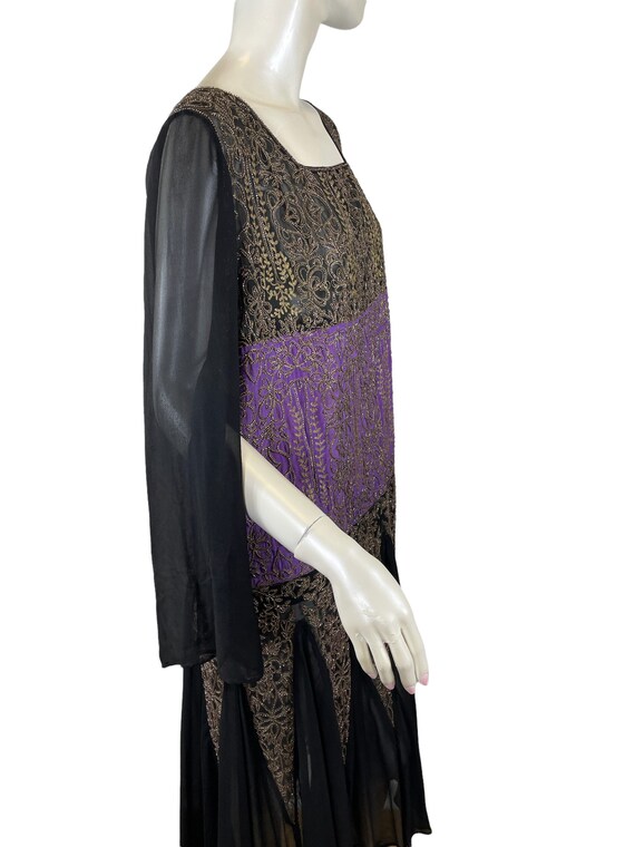 1920s silk chiffon dress black purple with gold b… - image 3