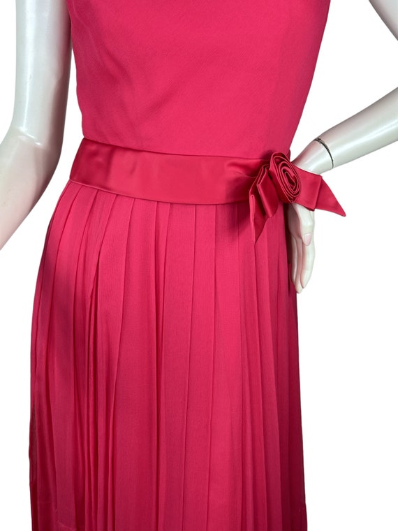 1960s silk dress with pleated skirt and satin ros… - image 6