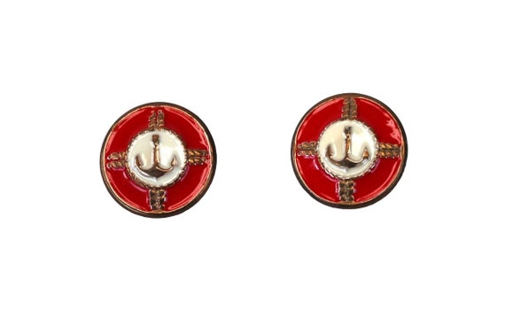 Nautical earrings enamel earrings red white ancho… - image 4