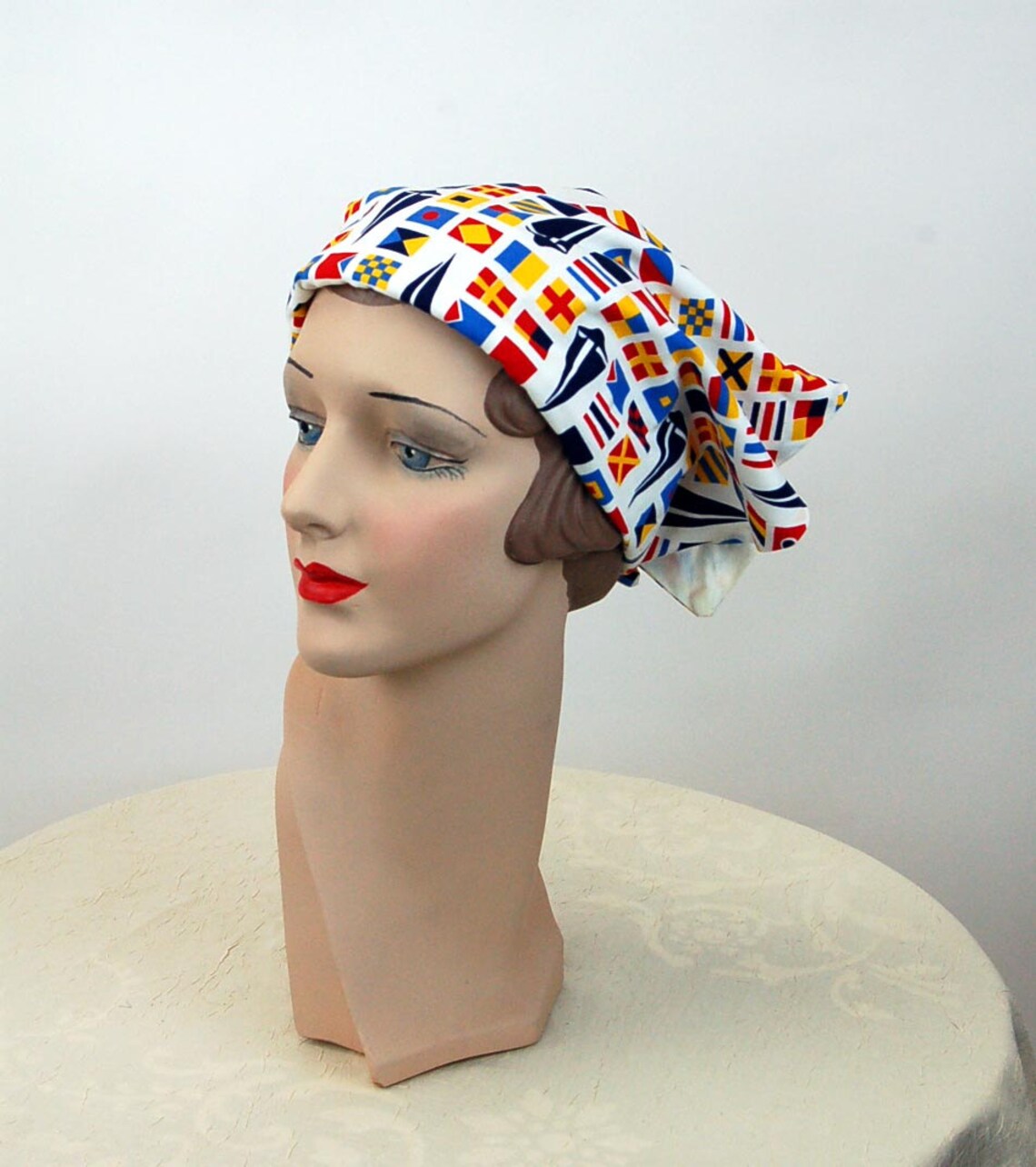 Vintage Kerchief Head Scarf Nautical Sailor Cotton Scarf Head Etsy