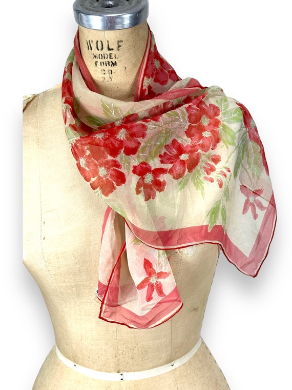 Vintage 1960s Vera silk chiffon scarf floral oblo… - image 3