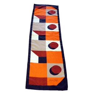1950s Jacques Fath silk scarf geometric design reverse rolled hem Made in France