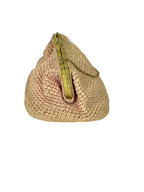 1950s pink and gold bag clutch woven straw raffia… - image 3