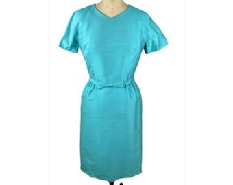 1960s türkises Seidenkleid von Robert Leonard Gr. M