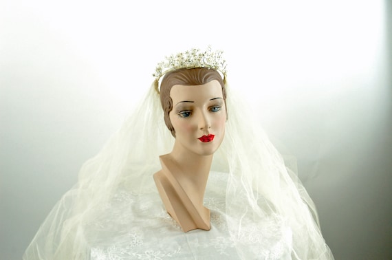 1950s wedding veil and bridal headpiece ivory tull
