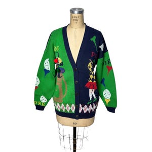 1980s cotton cardigan with golf theme by Sweater Loft Size L