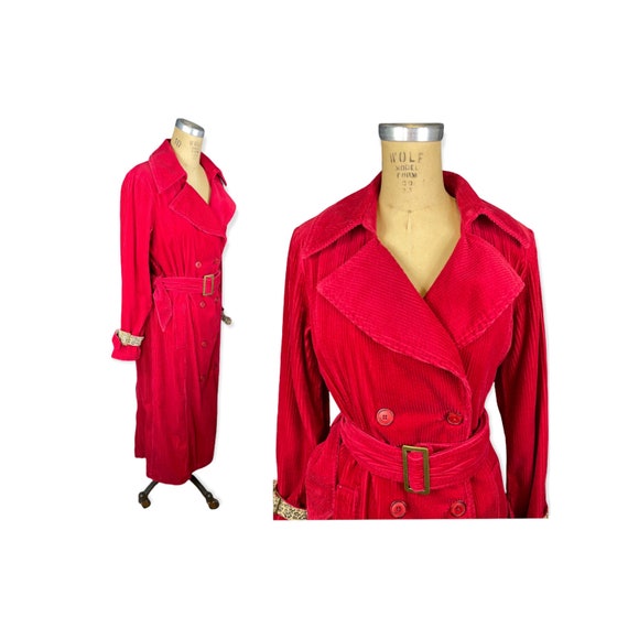 1990s red corduroy trench coat by Newport News Si… - image 1