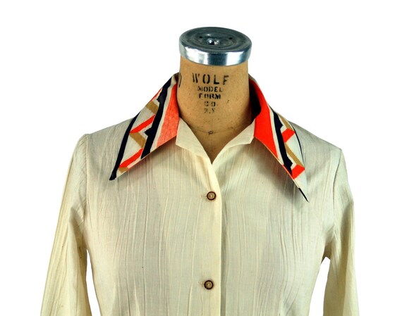 1970s gauze blouse with southwestern tribal desig… - image 6
