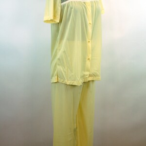 1960s pajamas yellow nylon sleepwear by Kayser with sheer chiffon bodice and embroidered rosebuds Size S image 5