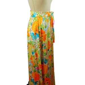 1960s 70s Maxi Skirt Bright Tropical Floral Alice of California Size S ...