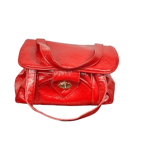 1960s red vinyl purse with chenille lining VEGAN