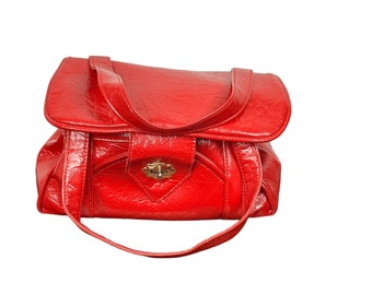 1960s red vinyl purse with chenille lining VEGAN