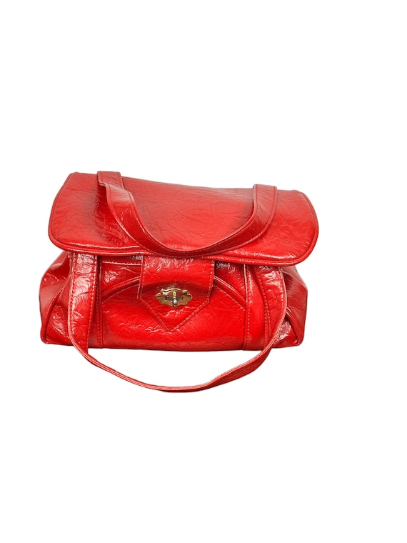 1960s red vinyl purse with chenille lining VEGAN