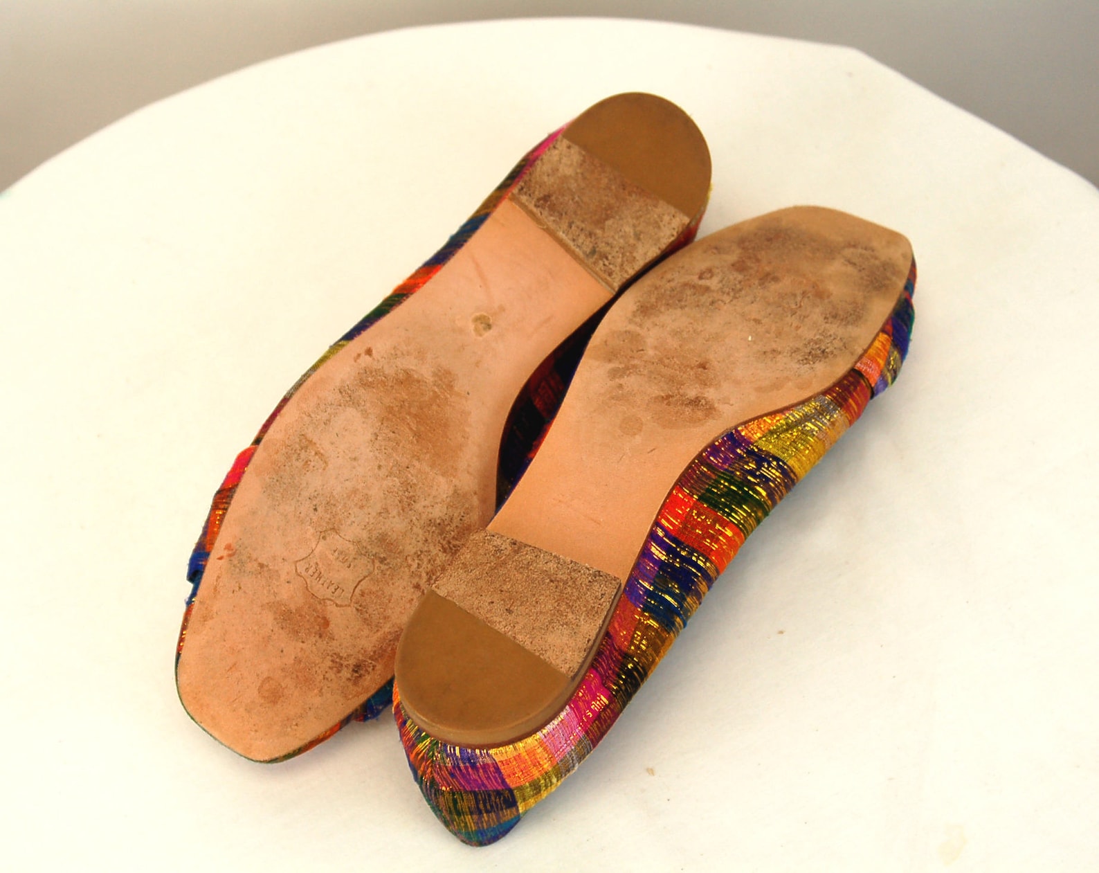 stuart weitzman shoes ballet flats plaid fabric metallic gold size 7 m 1980s shoes