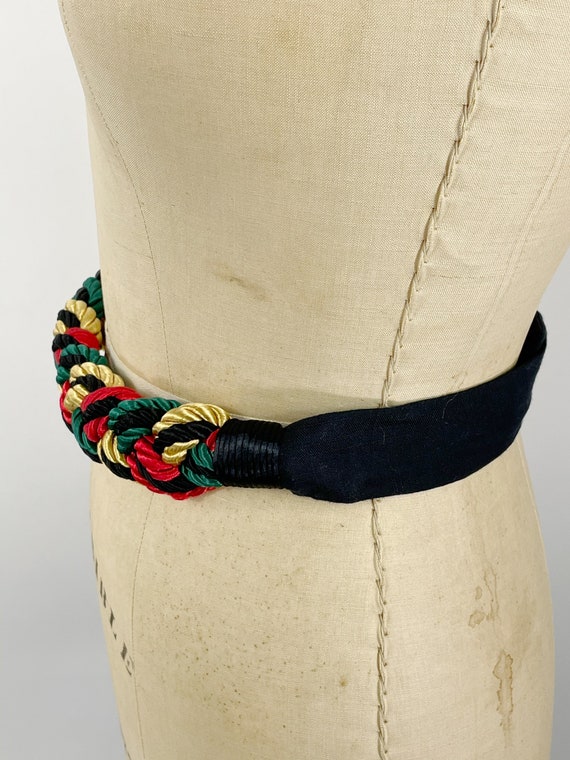 1980s braided belt red gold green cinch belt adju… - image 3