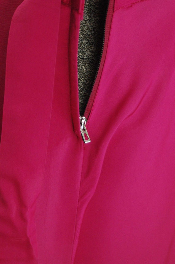 1940s gown bias cut fuchsia taffeta dress ruched … - image 7