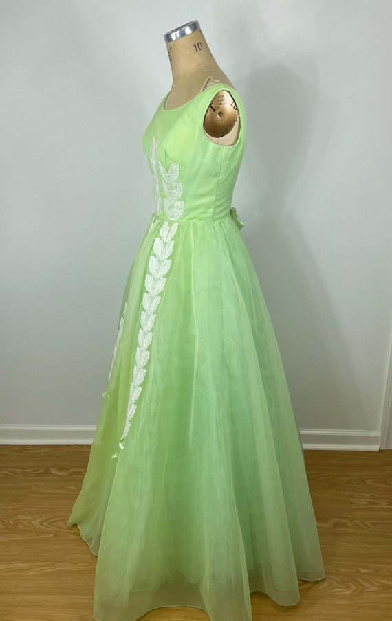 1960s green formal ball gown prom dress with leaf app… - Gem