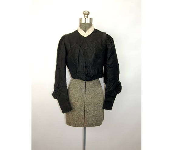 Black silk blouse waist bodice 1900s Edwardian Vic