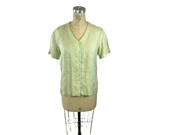 1980s/90s green linen blouse Size L