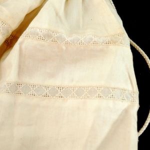 Edwardian Reticule Purse Ivory Linen Drawstring Pouch Purse With Open ...
